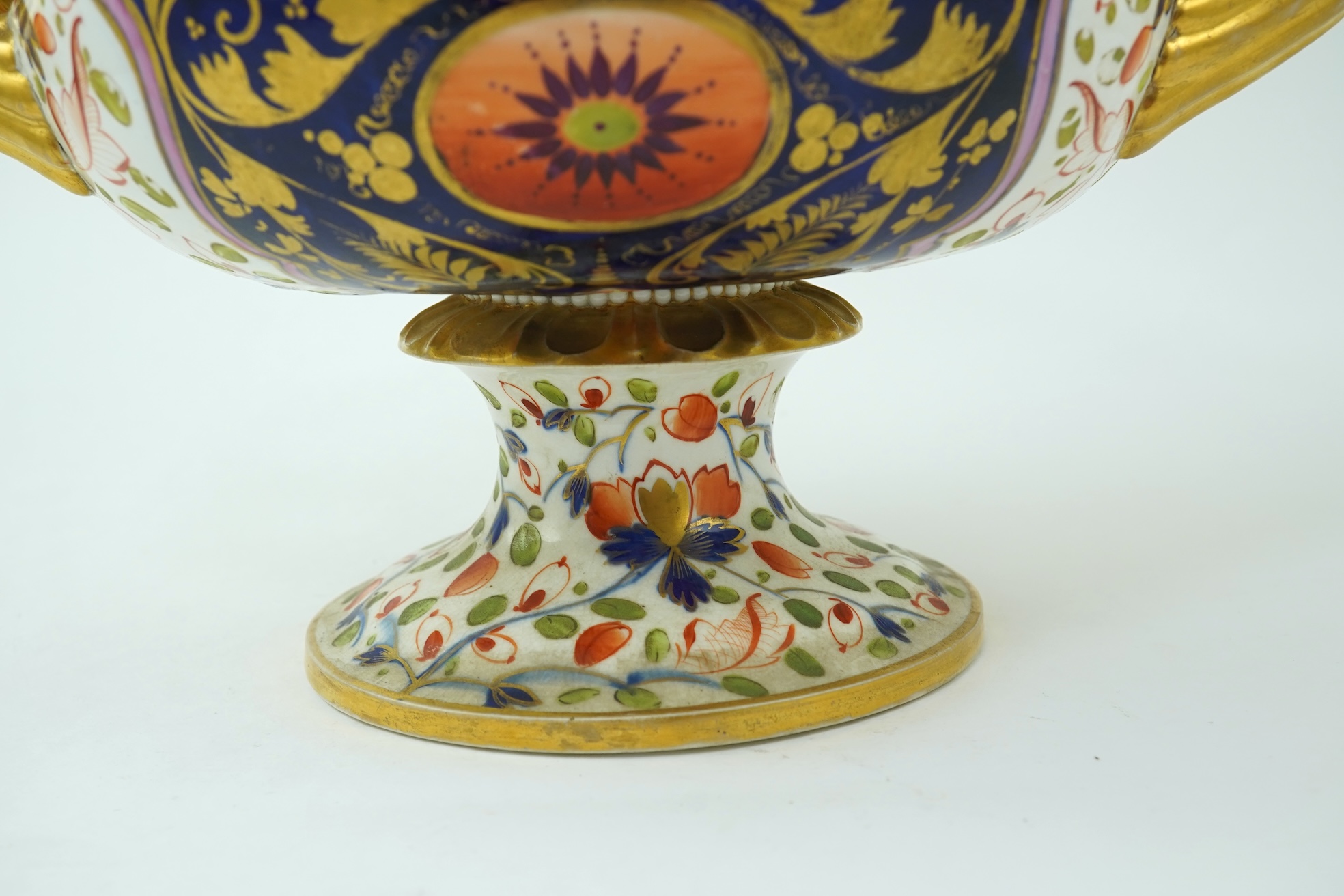 A large Bloor Derby Imari twin handled campana shaped urn, early 19th century